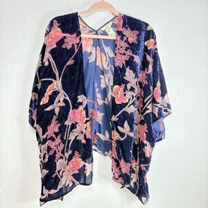 Entro Women's Velvet Burnout Floral Open Front Topper Kimono Size M/L